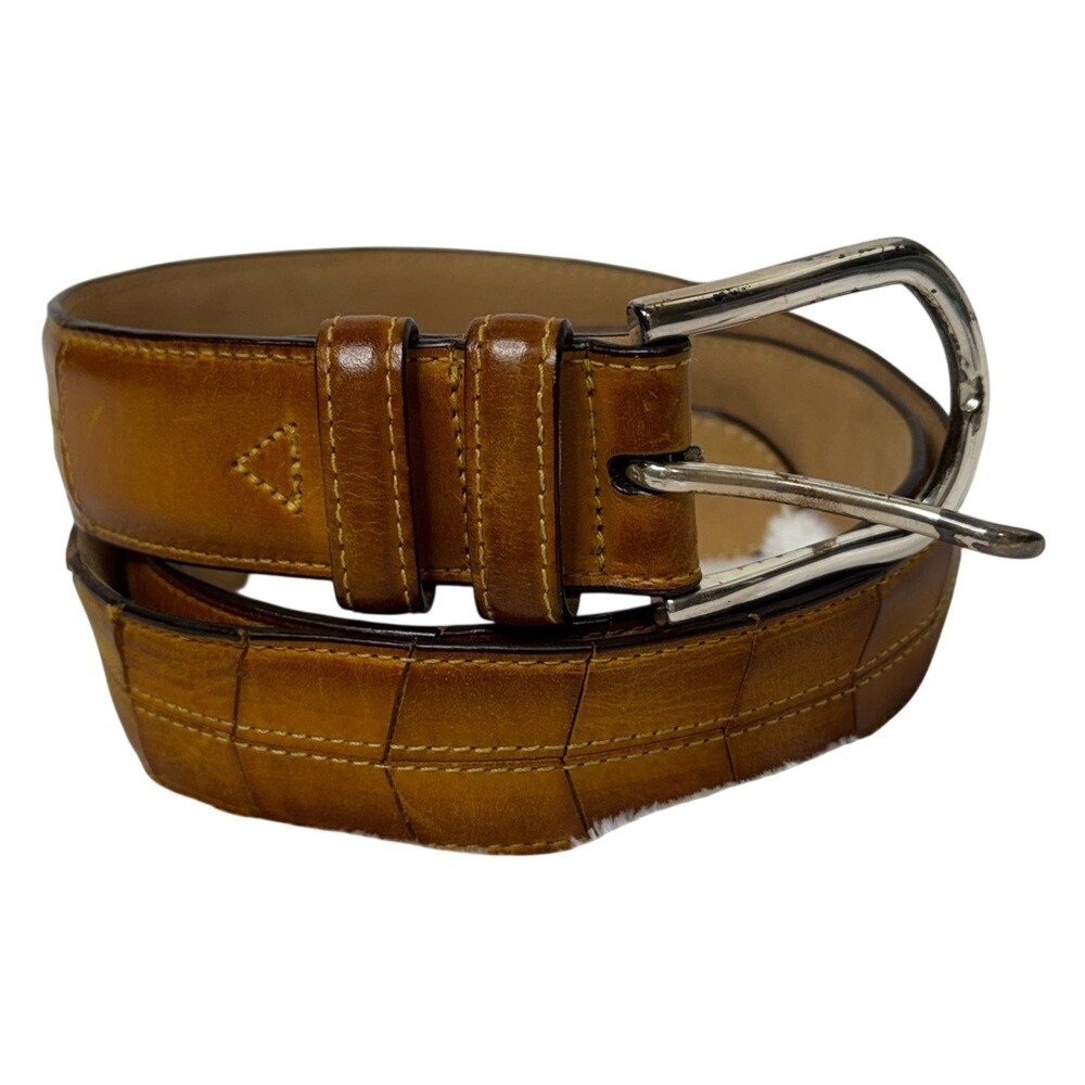 Bullock & Jones‎ Mens Tan Leather Belt Silver Buckle Sz 40 Contrast Stitching